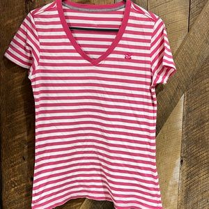 Nike the athletic dept. fuchsia pink and white stripe v-neck t-shirt Large